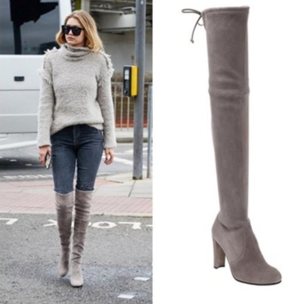 Stuart Weitzman Highland Over The Knee Suede Boots Gray Heeled Size 10